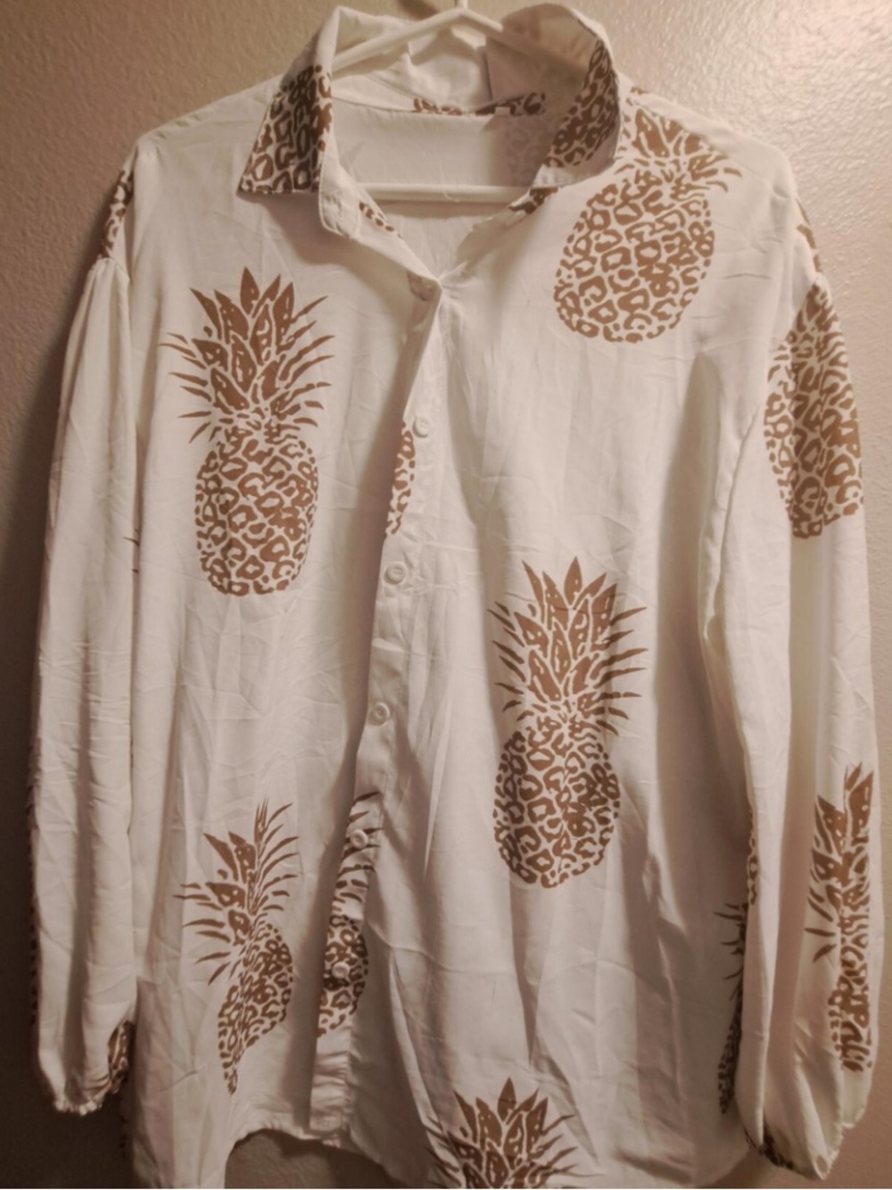 Chic Nation White Blouse with Brown Pineapple Print